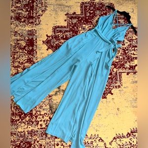 Buckle baby blue jumpsuit/wide-split leg